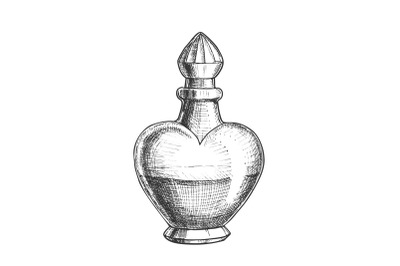 Potion Bottle In Heart Shape Monochrome Vector