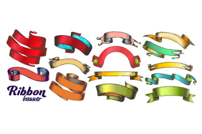 Color Different Ribbon Set Vintage Vector