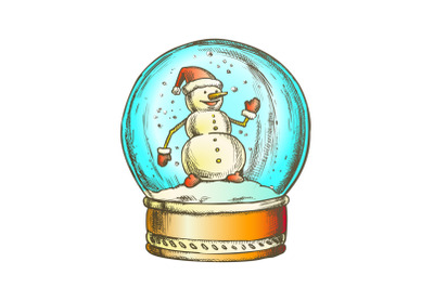 Snow Globe With Snowman Souvenir Vintage Color Vector