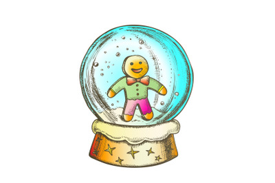 Snow Globe With Biscuit Man Souvenir Ink Color Vector