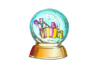 Snow Globe With Christmas Gifts Souvenir Color Vector