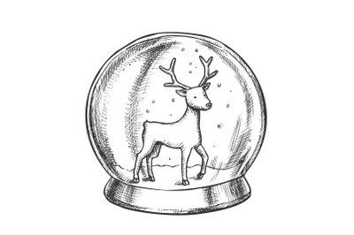 Snow Globe With Deer Souvenir Hand Drawn Vector