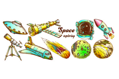 Space Exploring Color Elements Set Vector