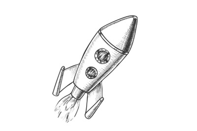 Space Exploring Launch Rocket Monochrome Vector