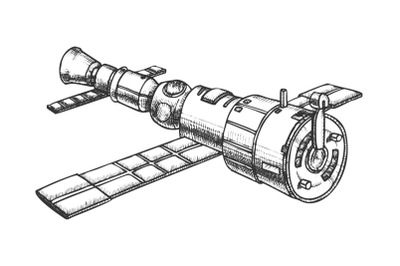 Scientific Space Exploring Satellite Ink Vector