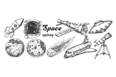 Collection Of Space Exploring Elements Set Vector