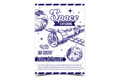 Space Exploring Satellite Advertise Poster Vector