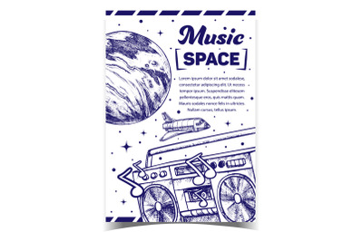 Space Music Record Player Advertise Banner Vector