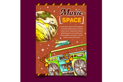 Space Music Record Player Advertise Banner Vector