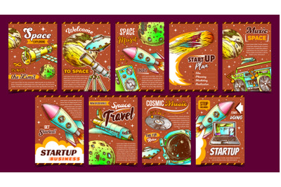 Business Startup And Space Music Banner Set Vector