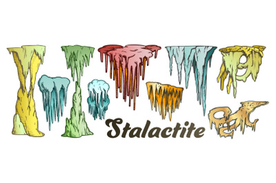 Stalactite And Stalagmite Color Set Vector