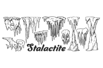 Stalactite And Stalagmite Monochrome Set Vector