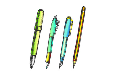 Pen, Pencil And Felt-tip Marker Retro Color Vector