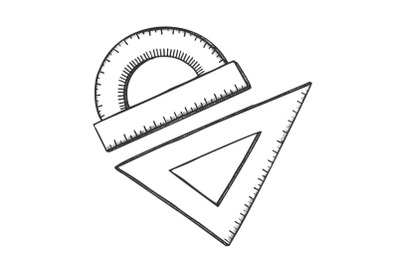 Ruler And Angle Protractor School Tools Ink Vector