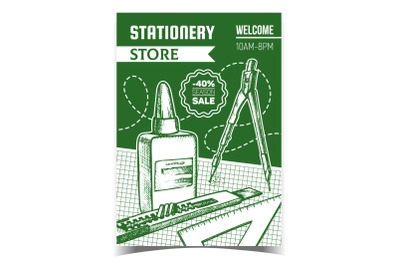 Stationery Store Sale Advertising Banner Vector