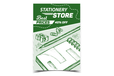 Stationery Store Prices Advertising Banner Vector