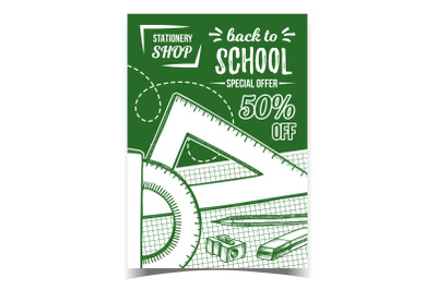 School Stationery Shop Advertising Banner Vector