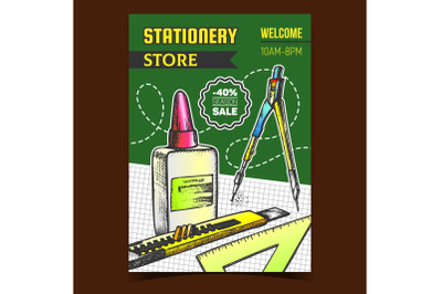 Stationery Store Sale Advertising Banner Vector