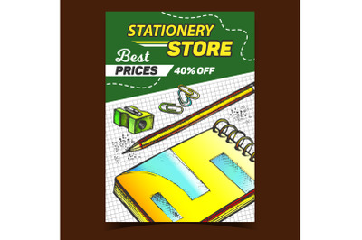 Stationery Store Prices Advertising Banner Vector