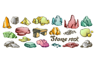 Stone Rock Gravel Collection Color Set Vector