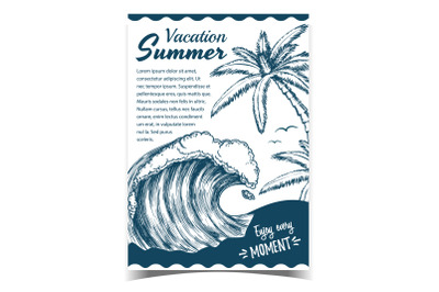 Sea Wave&2C; Seaweed And Palm Trees Banner Vector