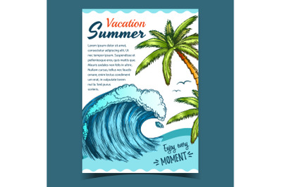 Sea Wave&2C; Seaweed And Palm Trees Banner Vector