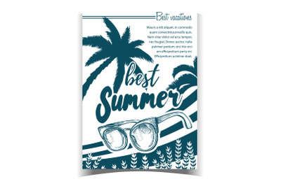 Sunglasses, Seaweed And Palm Leaves Banner Vector