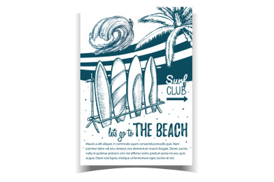 Surfboards, Sea Wave And Palm on Poster Vector