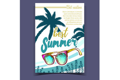 Sunglasses, Seaweed And Palm Leaves Banner Vector