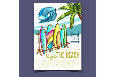 Surfboards, Sea Wave And Palm on Poster Vector