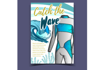 Wetsuit, Ocean Wave And Seaweed Banner Vector