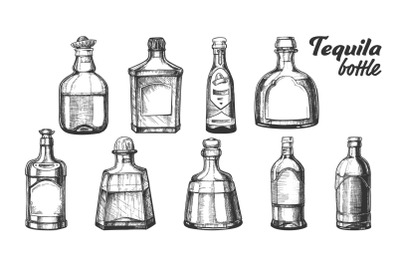 Stylish Collection Tequila Glass Bottle Set Vector