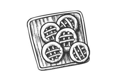 Cookies On Wooden Cutting Board Monochrome Vector