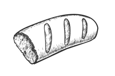 French Bread, Half Of Baked Food Monochrome Vector