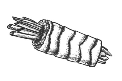 Cooked Fish And Vegetables Roll Monochrome Vector