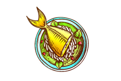 Soup With Fish, Daikon And Condiment Retro Vector