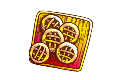 Cookies On Wooden Cutting Board Color Vector