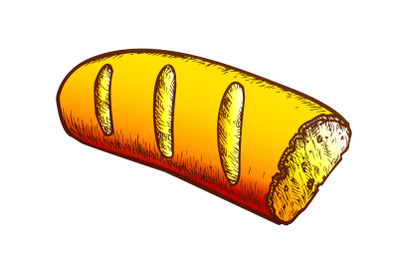 French Bread, Half Of Baked Food Color Vector