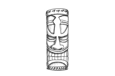 Tiki Idol Hawaiian Wooden Statue Monochrome Vector