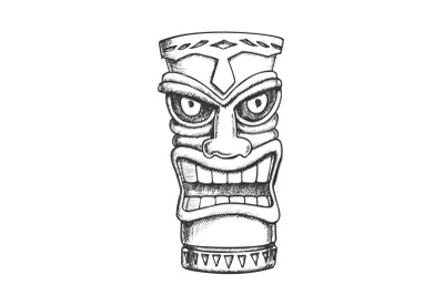 Tiki Idol Carved Wood Statue Monochrome Vector