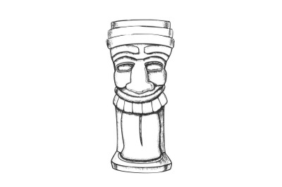 Tiki Idol Carved Wood Totem Monochrome Vector