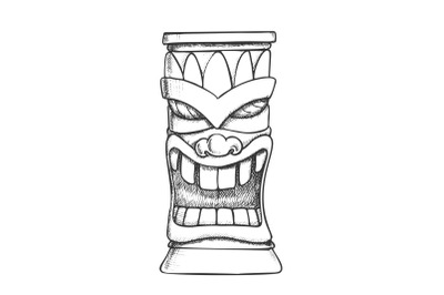 Tiki Idol Carved Wooden Totem Monochrome Vector