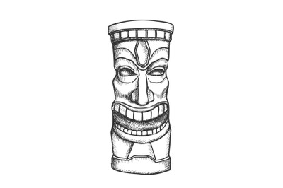 Tiki Idol Carved Wooden Laughing Totem Ink Vector