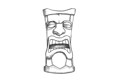 Tiki Idol Carved Wooden Crying Totem Ink Vector