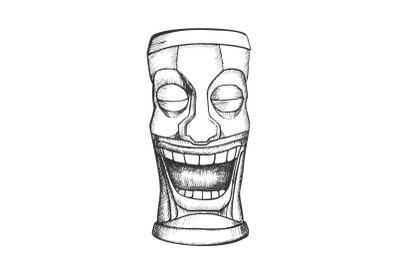 Tiki Idol Carved Wooden Crying Totem Ink Vector