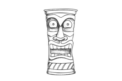 Tiki Idol Carved Wood Crazy Laugh Totem Ink Vector