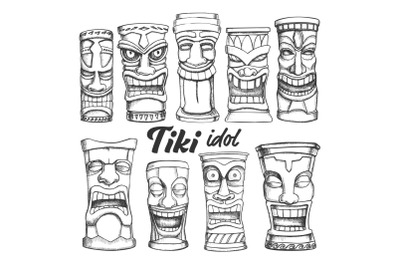 Tiki Idol Collection Totem Vintage Set Vector