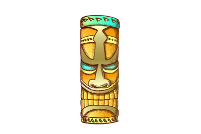 Tiki Idol Hawaiian Wooden Statue Color Vector