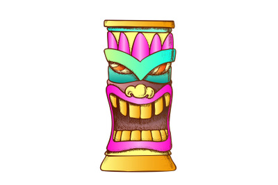 Tiki Idol Carved Wooden Totem Color Vector