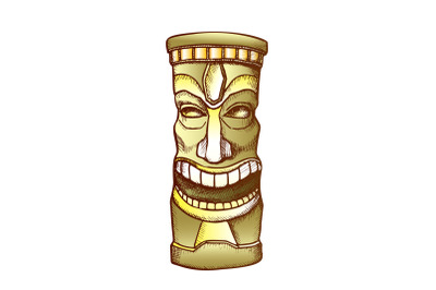 Tiki Idol Carved Wooden Laughing Totem Color Vector